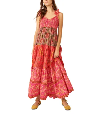 Free People Women's Bluebell Cotton Mixed-Print Tiered Maxi Dress