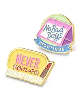 Boutique Inspirational Quote Badge Set Pin Brooch Enamel for Makeup Bag 2 Packs