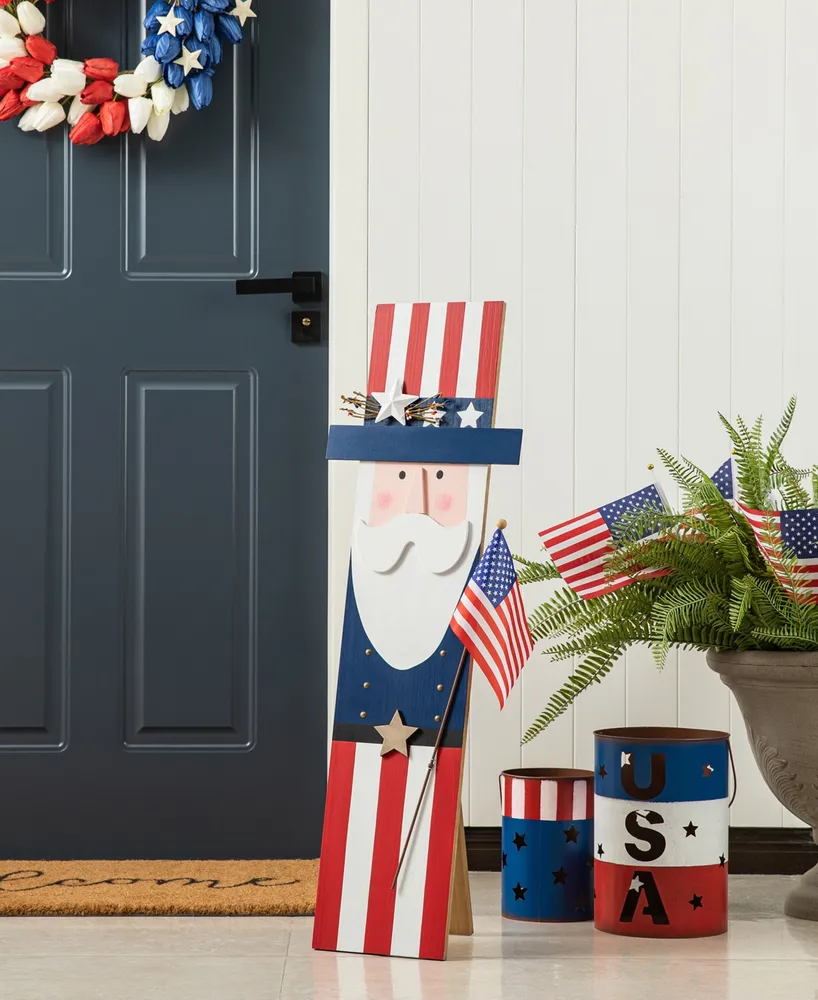 Glitzhome 36" H Patriotic, Americana Wooden Uncle Sam Porch Decor