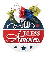 Glitzhome 14" D Patriotic, Americana Wooden Round Sign Door Hanger
