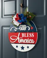 Glitzhome 14" D Patriotic, Americana Wooden Round Sign Door Hanger