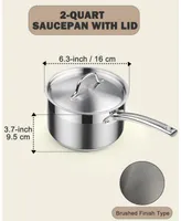 Cooks Standard Saucepan with Lid 18/10 Stainless Steel, 2-Quart Professional Sauce pot Mini Milk Pan, Oven Safe 500 , Compatible with All Stovetops