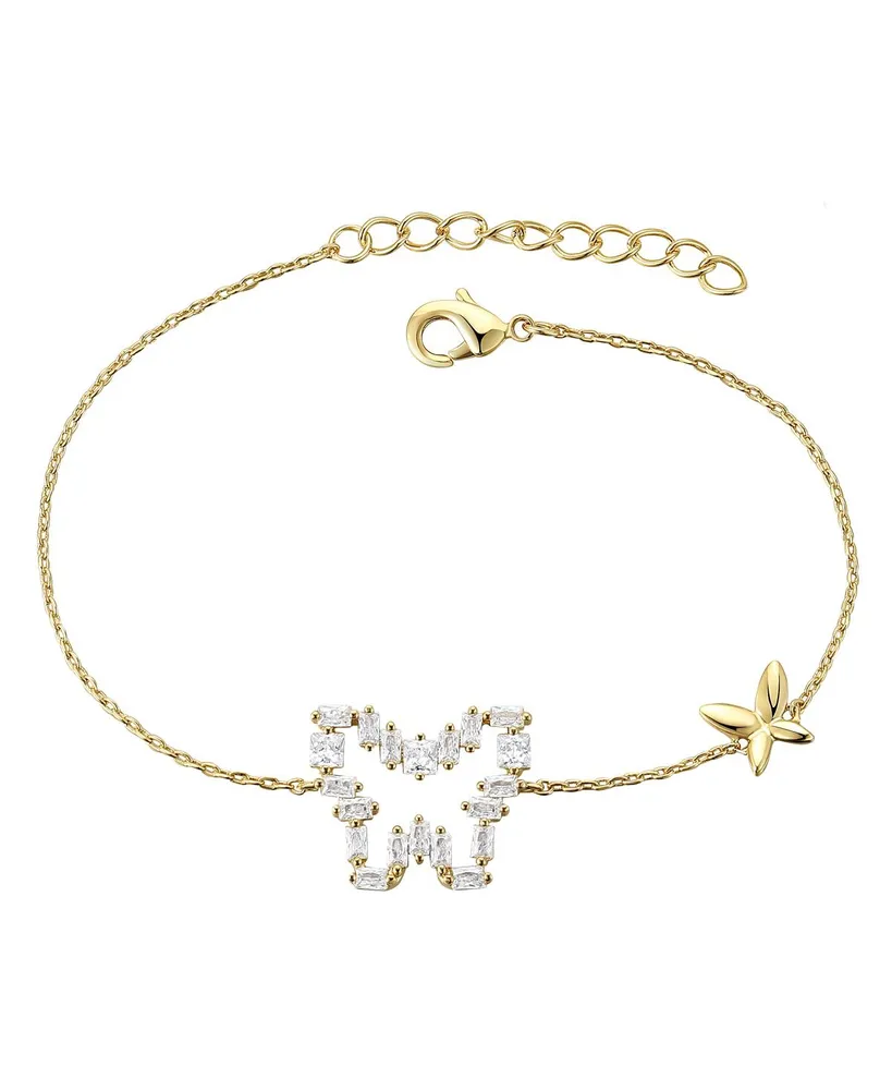 Gigi Girl Kids/Young Teens 14k Gold Plated with Baguette Cubic Zirconia Halo Butterfly Charm Adjustable Bracelet