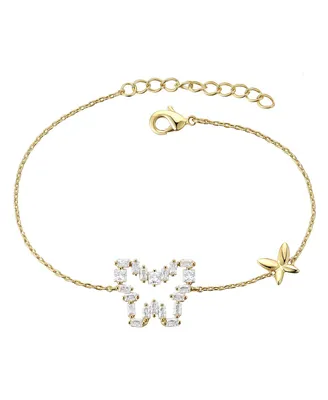 Gigi Girl Kids/Young Teens 14k Gold Plated with Baguette Cubic Zirconia Halo Butterfly Charm Adjustable Bracelet