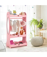 Kids Pretend Costume Closet with Mirror-Pink