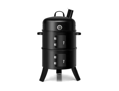 3-in-1 Portable Round Charcoal Smoker Bbq Grill Built-in Thermometer