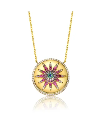 GiGiGirl Teens/Young Adults Sterling Silver 14K Gold Plated Multi Color Cubic Zirconia Necklace