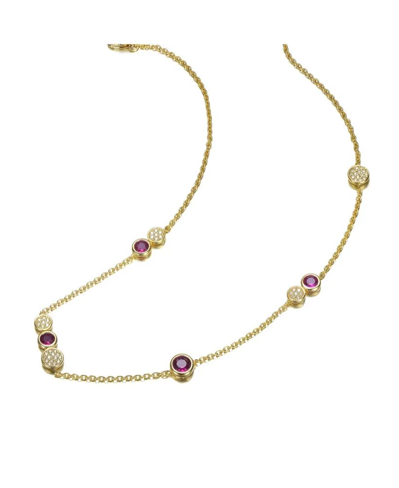 Gigi Girl Kids/Young Teens Sterling Silver 14K Gold Plated Lovely Ruby and Clear Cubic Zirconia Necklace