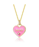 GiGiGirl Kids 14k Yellow Gold Plated with Cubic Zirconia Mama Pink Enamel Heart Pendant Layering Necklace