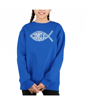 La Pop Art Girls John 3:16 Fish Symbol Word Crewneck Sweatshirt