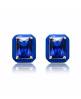 GiGiGirl Teens/Young Adults 14k Yellow Gold Plated with Blue Sapphire Cubic Zirconia Radiant Blue Enamel Halo Stud Earrings