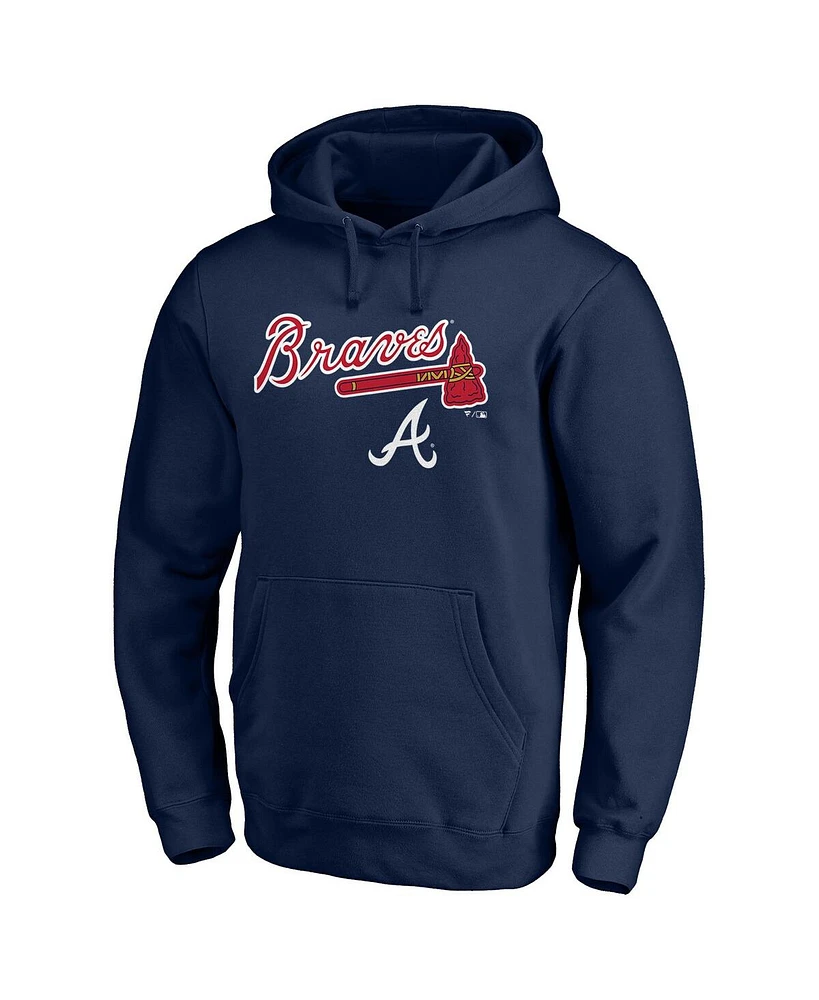 Men's Fanatics Navy Atlanta Braves Team Lockup Logo Pullover Hoodie