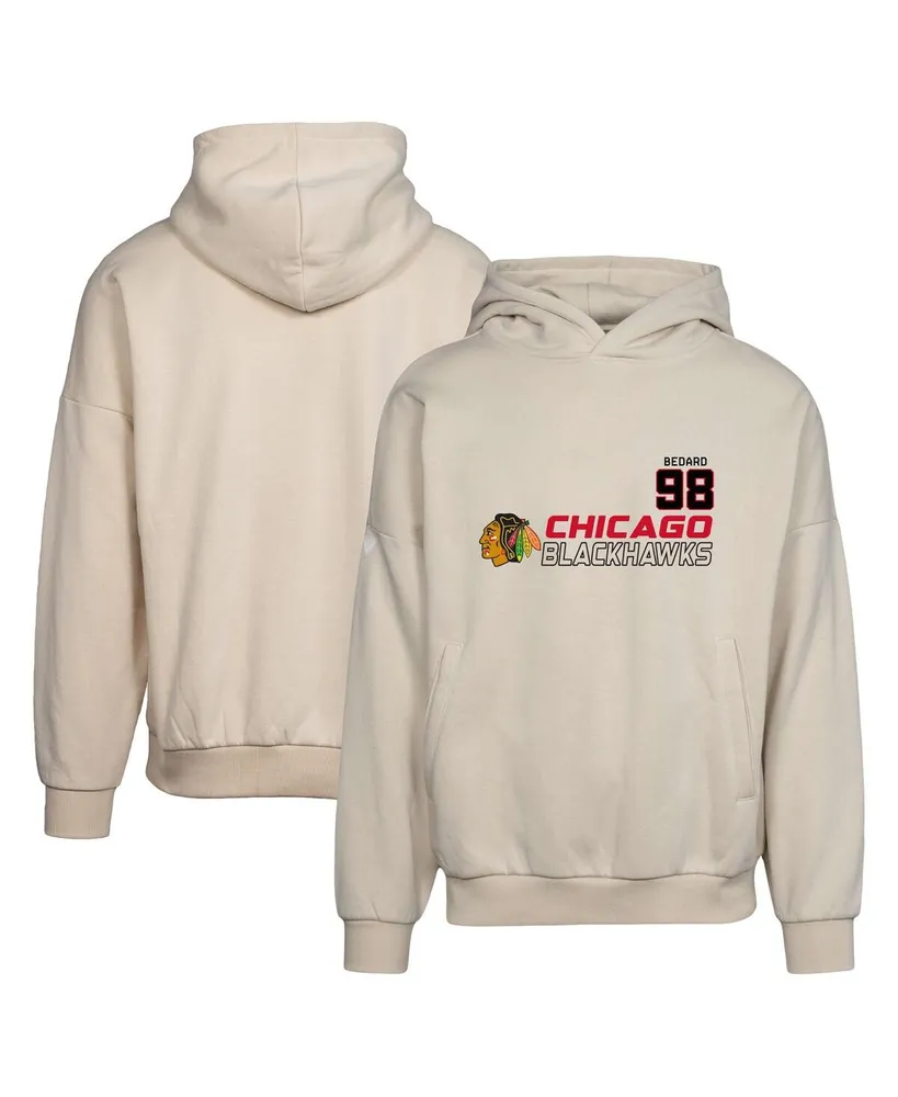 Men's LevelWear Connor Bedard Cream Chicago Blackhawks Oscar Name and Number Oversized Pullover Hoodie