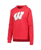 Women's Concepts Sport Red Distressed Wisconsin Badgers Long Sleeve Hoodie T-shirt and Pants Sleep Set