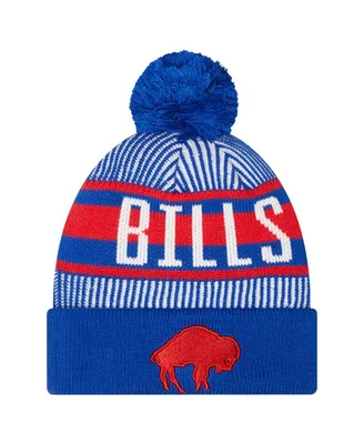Youth Boys and Girls New Era Royal Buffalo Bills Striped Historic Cuffed Knit Hat with Pom