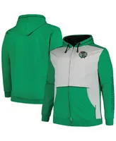 Men's Fanatics Kelly Green, Heather Gray Boston Celtics Big and Tall Contrast Pieced Stitched Full-Zip Hoodie