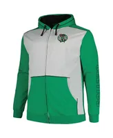 Men's Fanatics Kelly Green, Heather Gray Boston Celtics Big and Tall Contrast Pieced Stitched Full-Zip Hoodie