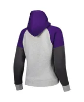 Women's Antigua Heather Gray Baltimore Ravens Lightweight Jackpot Raglan Half-Zip Pullover Hoodie