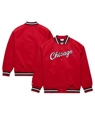 Men's Mitchell & Ness Red Chicago Bulls Hardwood Classics Throwback Wordmark Raglan Full-Snap Jacket