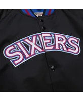 Men's Mitchell & Ness Philadelphia 76ers Hardwood Classics Throwback Wordmark Raglan Full-Snap Jacket