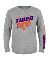 Big Boys Heather Gray Clemson Tigers 2-Hit For My Team Long Sleeve T-shirt