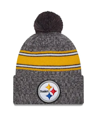 Men's New Era Gray Pittsburgh Steelers 2023 Sideline Sport Cuffed Pom Knit Hat