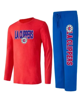 Men's Concepts Sport Royal, Red Distressed La Clippers Meter Long Sleeve T-shirt and Pants Sleep Set