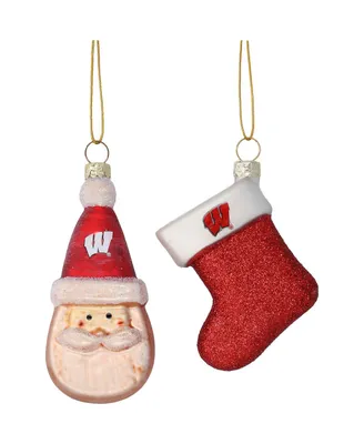 Wisconsin Badgers Two-Pack Santa and Stocking Blown Glass Ornament Set