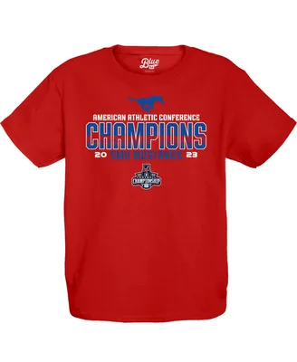 Big Boys Blue 84 Red Smu Mustangs 2023 Aac Football Conference Champions Locker Room T-shirt