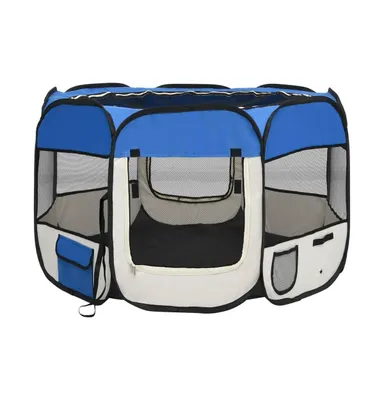 Foldable Dog Playpen with Carrying Bag Blue 35.4"x35.4"x22.8"