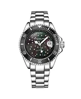 Ladies Diver Quartz Crystal Studded Case ,Mop Dial, Stainless Steel Bracelet Watch