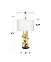 Organic Sculpture 29" Tall Modern Glam Luxury End Table Lamp Gold Finish Single Fabric White Shade Living Room Bedroom Bedside Nightstand House Office