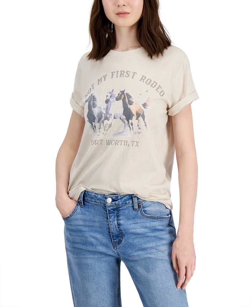 Grayson Threads, The Label Juniors' Rodeo Rolled-Cuff Crewneck Tee