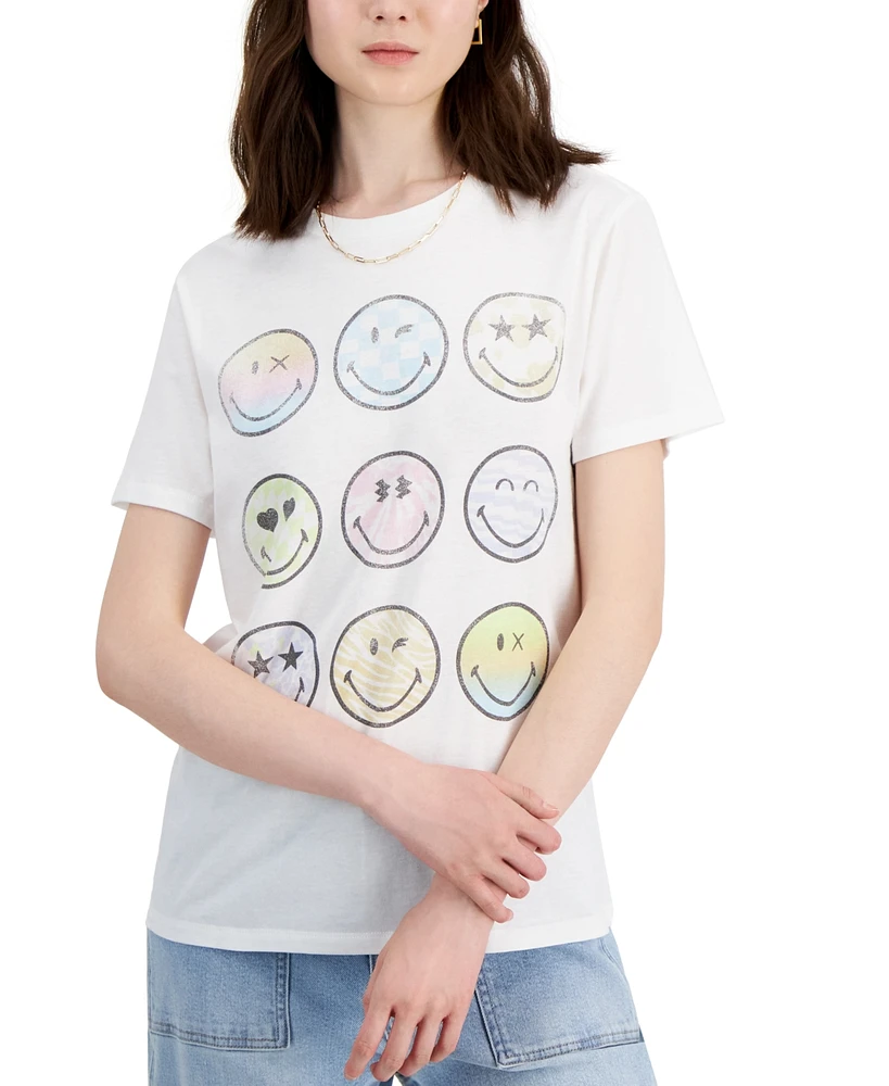 Grayson Threads, The Label Juniors' Smiley Grid Crewneck Tee