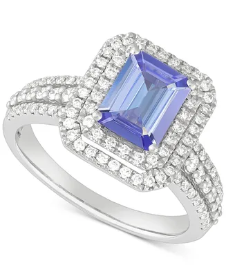 Tanzanite (1-3/4 ct. t.w.) & Diamond (5/8 ct. t.w.) Double Halo Multirow Ring in 14k White Gold