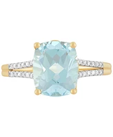 Aquamarine (3 ct. t.w.) & Diamond (1/10 ct. t.w.) Split Shank Ring in 14k Gold