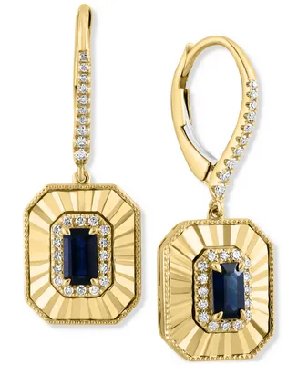 Effy Sapphire (3/4 ct. t.w.) & Diamond (1/4 ct. t.w.) Leverback Drop Earrings in 14k Gold