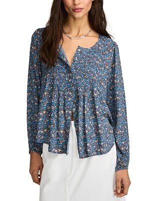Lucky Brand Women's Printed Pintucked Button-Front Top
