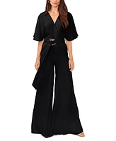 Vince Camuto Women's Plunge V-Neck Tie Waist Wide Leg Maxi Jumpsuit