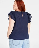 On 34th Trendy Plus Flutter-Sleeve Blouse, Created for Macy's