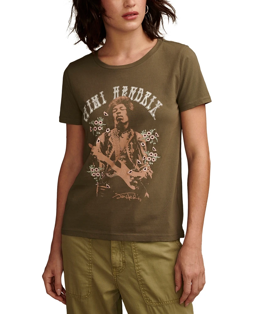 Lucky Brand Women's Jimi Hendrix Floral Portrait Cotton T-Shirt