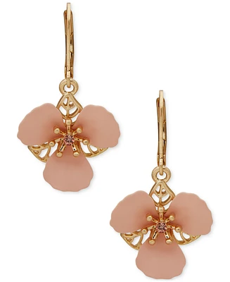 lonna & lilly Gold-Tone Pink Crystal Flower Drop Earrings