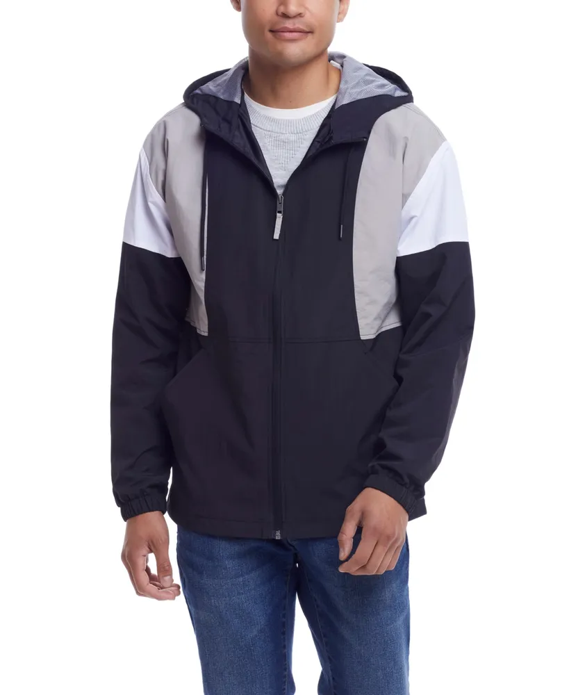 Weatherproof Vintage Men's Nylon Zip Front Hooded Colorblock Jacket