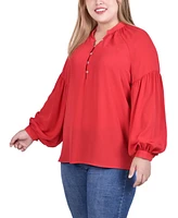 Ny Collection Plus Size Long Raglan-Sleeve Blouse