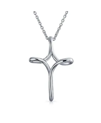 Religious Thin Simple Plain Ribbon Twist Open Infinity Cross Pendant Necklace For Women Teens .925 Sterling Silver