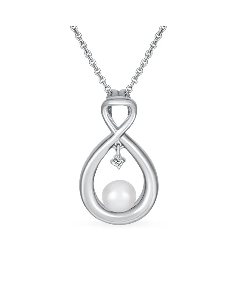 Bling Jewelry Forever Knot Intertwined Cz Accented Infinity Teardrop Cultured Freshwater White Pearl Necklace Pendant Sterling Silver 16-18 Inch