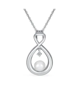 Bling Jewelry Forever Knot Intertwined Cz Accented Infinity Teardrop Cultured Freshwater White Pearl Necklace Pendant Sterling Silver 16-18 Inch