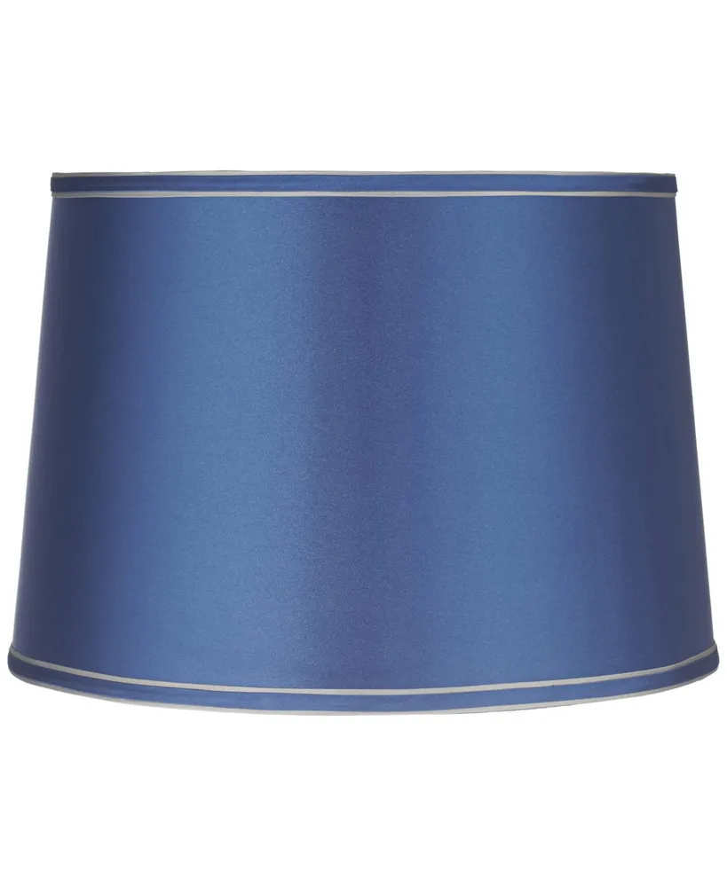 Drum Lamp Shade Sydnee Satin Blue Medium 14" Top x 16" Bottom x 11" High Spider with Replacement Harp and Finial Fitting - Springcrest