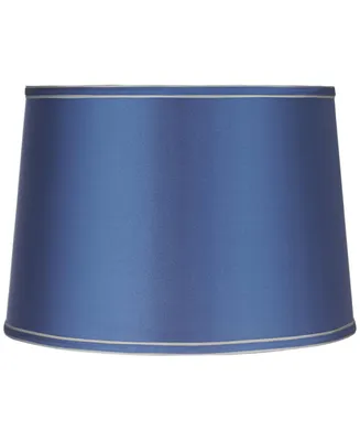 Drum Lamp Shade Sydnee Satin Blue Medium 14" Top x 16" Bottom x 11" High Spider with Replacement Harp and Finial Fitting - Springcrest