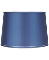 Drum Lamp Shade Sydnee Satin Blue Medium 14" Top x 16" Bottom x 11" High Spider with Replacement Harp and Finial Fitting - Springcrest